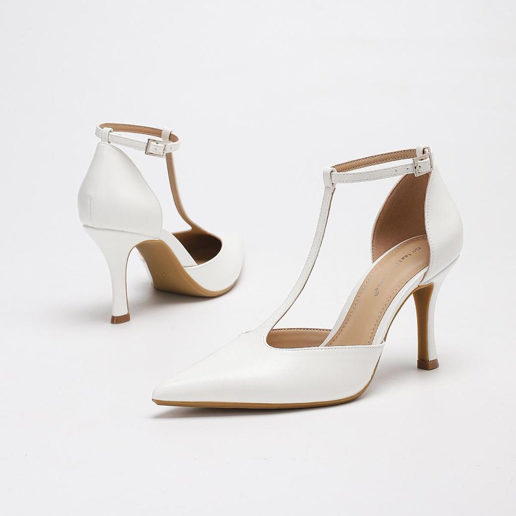 On Feet & In Love: Stylish T-Strap Pointed Toe Stilettos with Comfortable Buckle Closure
