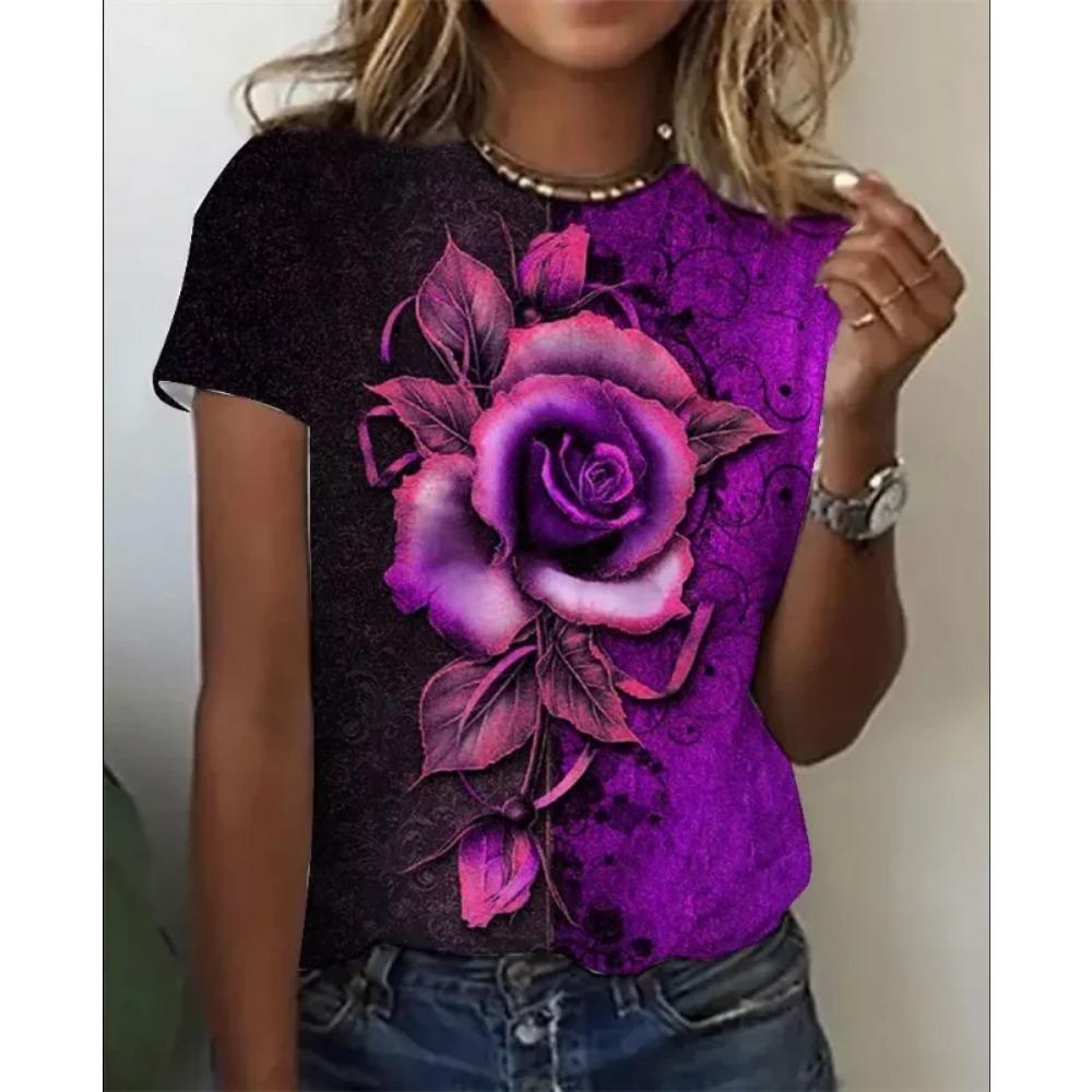 Fashion Women Clothing New Pink Gold Rose 3D Print T-shirt Personalized Casual Harajuku Street Unisex Oversized T Shirt Tops