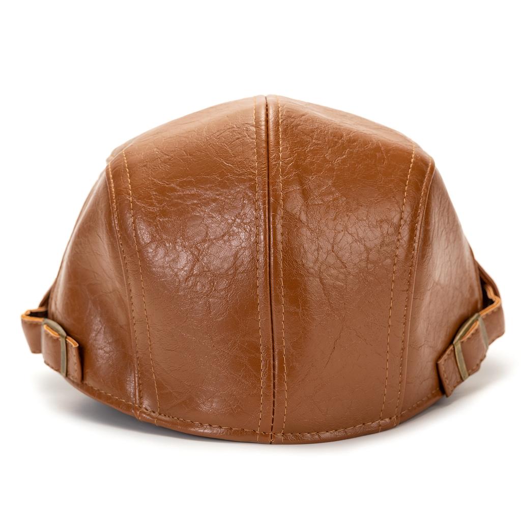 Forward Hat Men And Women Autumn And Winter Personality Retro Pu Cap Old Man Leather Hat Beret Newsboy Painter Peaked Cap