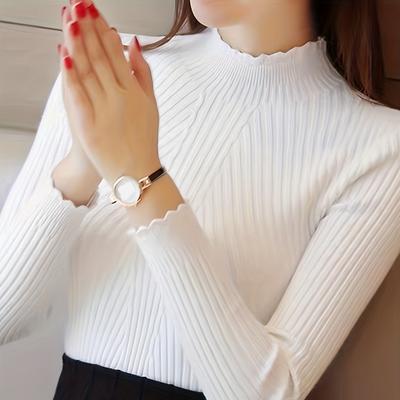 Women's Autumn Winter Lace Half-Turtleneck Long Sleeve Bodycon Pullover Versatile Base Shirt