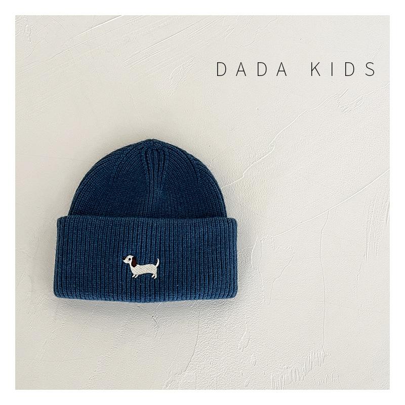 Children's Woolen Hats Korean Embroidered Dogs Cute Fashionable Casual and Warm Pullover Sweaters Knitted Hats for Boys and Girls