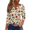 Women's T Shirt Christmas Print Button 3/4 Sleeve Daily Weekend Fashion Basic V- Neck Regular Top
