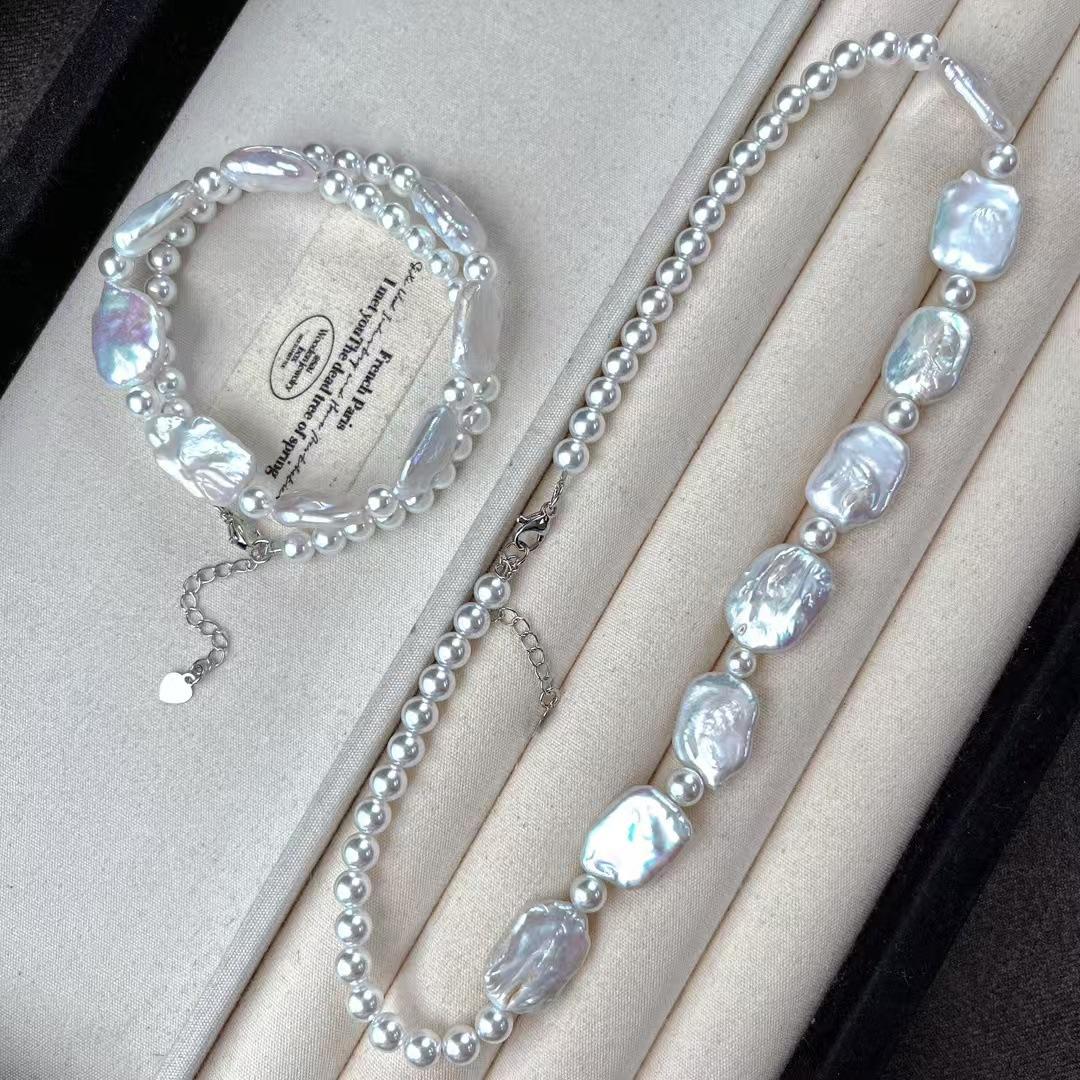 

Vintage High Quality Natural Freshwater Baroque Pearl Artificial Imitation Australian White Round Bead Necklace Collarbone Chain