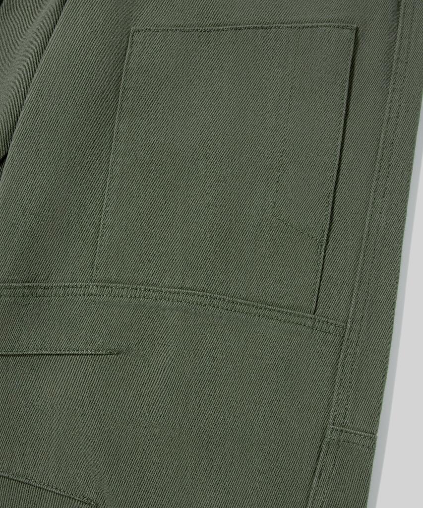Beodeonteu Curved Cut Multi-Dart Wide Twill Pants [Khaki]