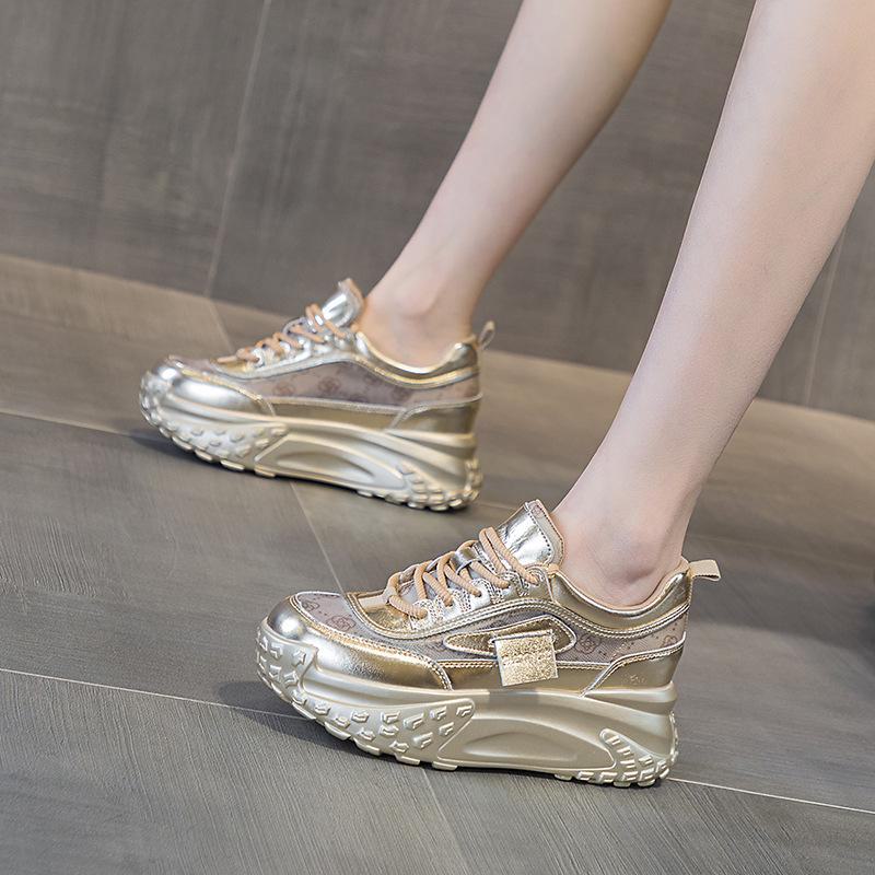 2024 Women's Spring Canvas Dad Shoes: Round Toe, Thick Sole, Casual French Style