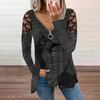 2021 European & American Autumn/Winter V-neck Long-sleeve Loose T-shirt with Hot Drilled Hollow Design
