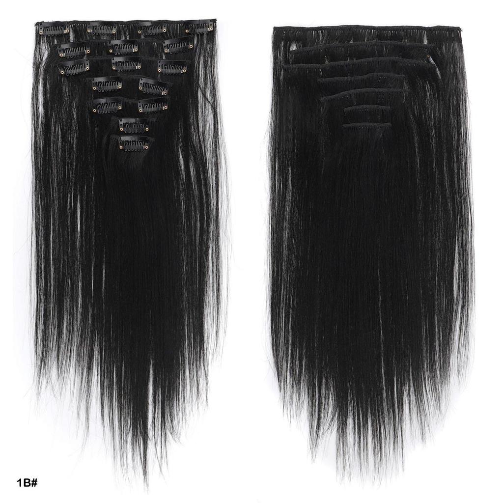 Extensii de Păr cu Clips 7 Bucăți cu 16 Clipsuri Păr Scurt Drept Piese de Păr Culoare Ombre Negru Portocaliu