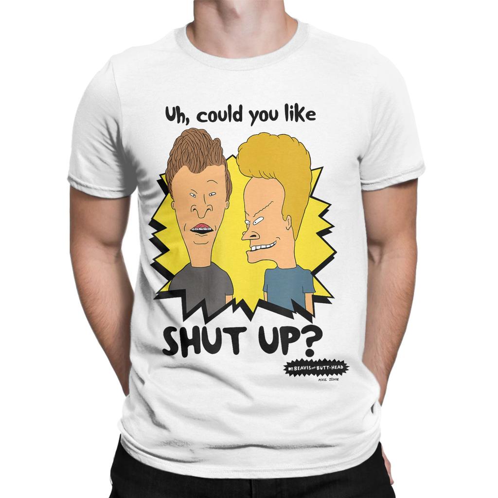 Unique Beavis and ButtHead Shut Up TShirt for Men Round Neck Cotton T Shirts Short Sleeve Tees Classic Tops