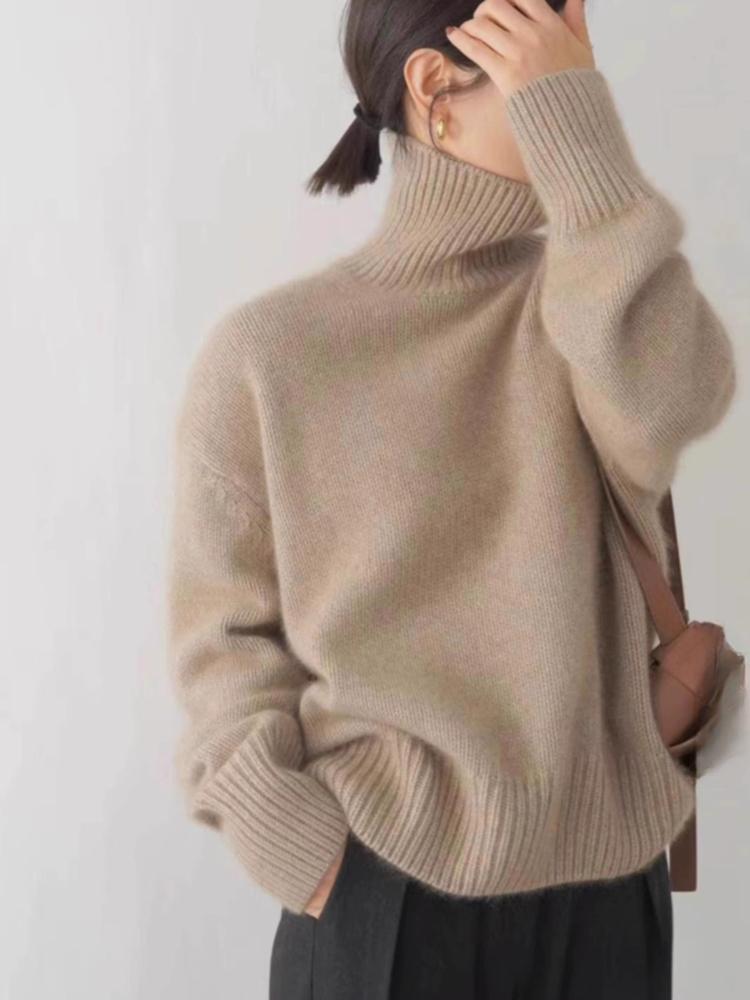 Herbst Winter Vintage Warme Gestrickte Pullover Frauen High Neck Korean Fashion Pullover Neue Lose Basis Design Casual Streetwear Tops