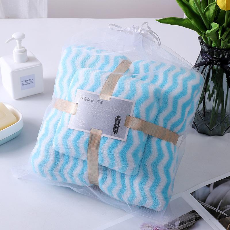 

2 шт./набор Коралловый бархат Утолщенное полотенце из микрофибры Быстросохнущие аксессуары для ванной комнаты Мягкие и впитывающие Набор банных полотенец с волнообразным узором синий