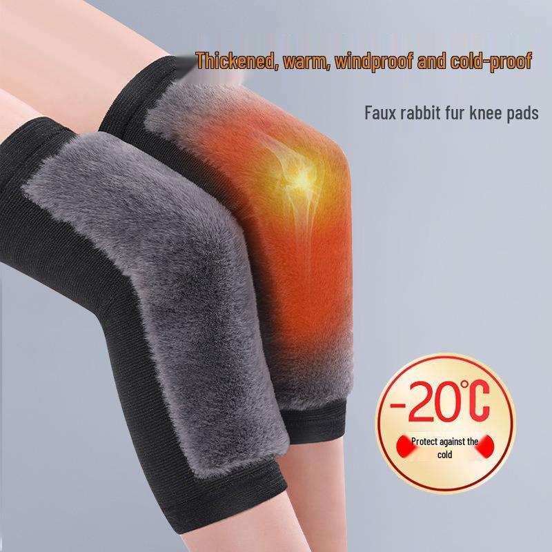 Warm Autumn/Winter Knee Pads: Imitation Rabbit Fur, Velvet-Lined, Thick Sports Leggings for Cold Weather