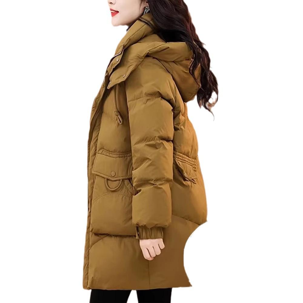Women's 2025 Winter Plus Size Stylish Loose Mid-Length Down Jacket with Thick White Duck Down Filling.
