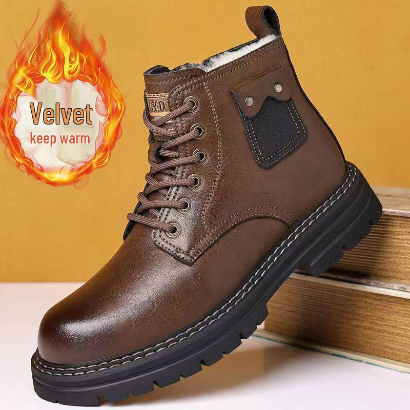 Men's Winter High-Top Leather Snow Boots - Warm & Non-Slip, British Style