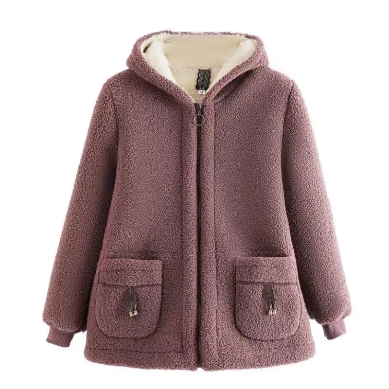 Women Autumn Winter Plus Size Warm Jacket Add Velvet Thickened Lamb Velvet Coat Outerwear