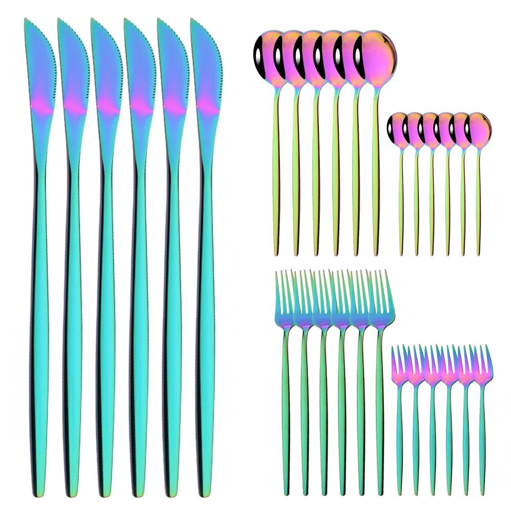 30Pcs Stainless Steel Flatware Cutlery Set Dinner Rose Dinnerware Set Knife Fruit Fork Spoon Kitchen Tableware Silverware Set