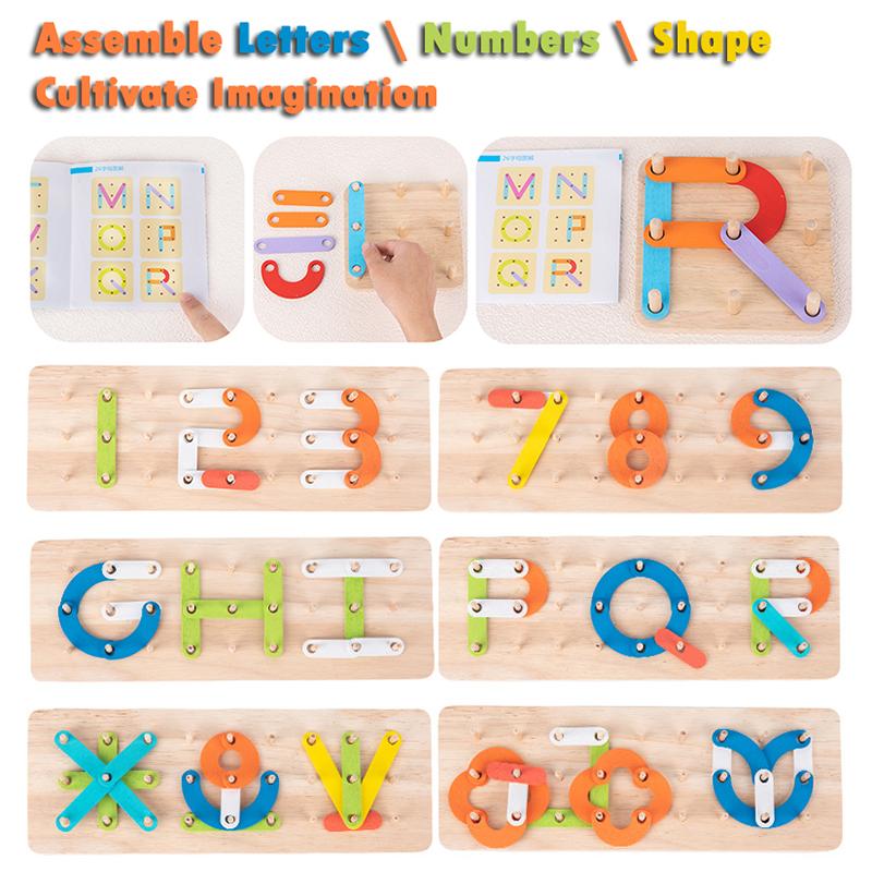 Geoboard Montessori Sensory Wooden Puzzles Toys Shape Color Letter Number Construction Puzzle Geometric Pegboard Children Toys