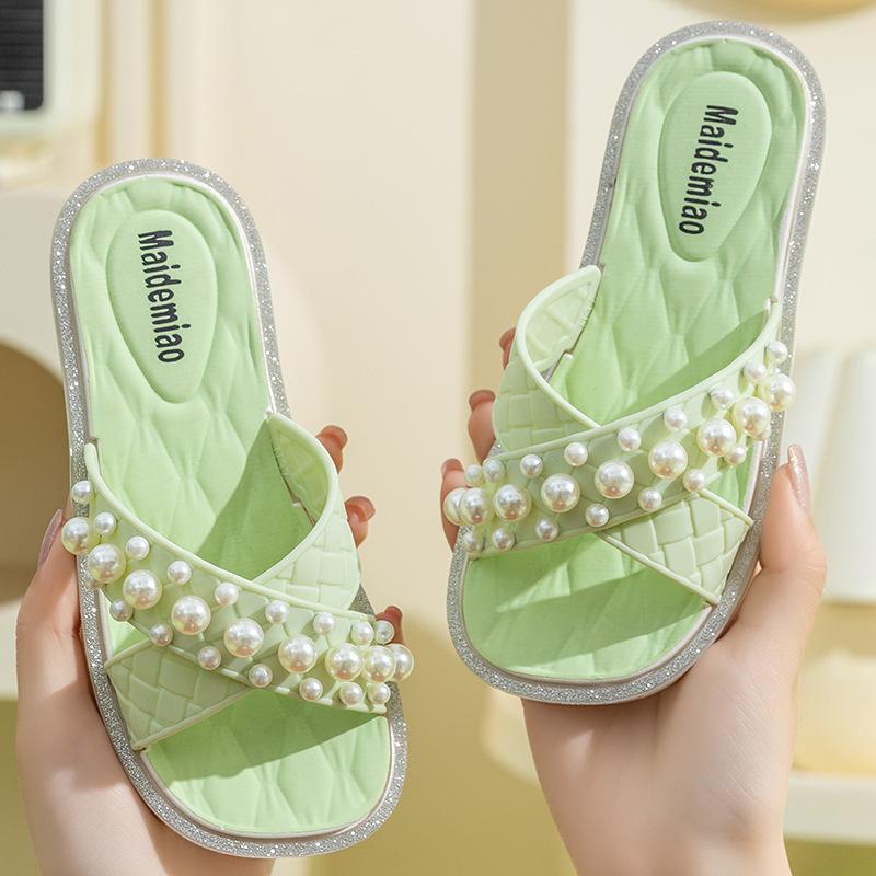 

Детские тапочки новая мода жемчужная цепочка летняя обувь нескользящие для девочек домашние мягкая подошва сандалии в стиле принцессы 34-35 [Suitable for foot length 20.5cm]