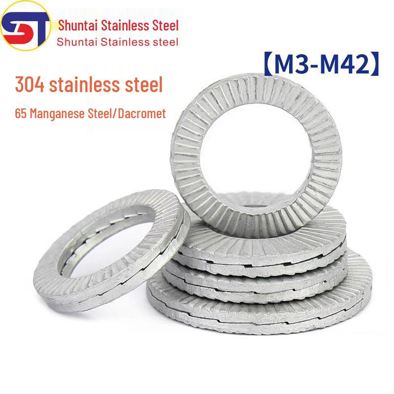 DIN25201 304 Stainless Steel Self-Locking Double Stack Washer, 65Mn Manganese Anti-Loosening, Double-Sided Tooth Layer.