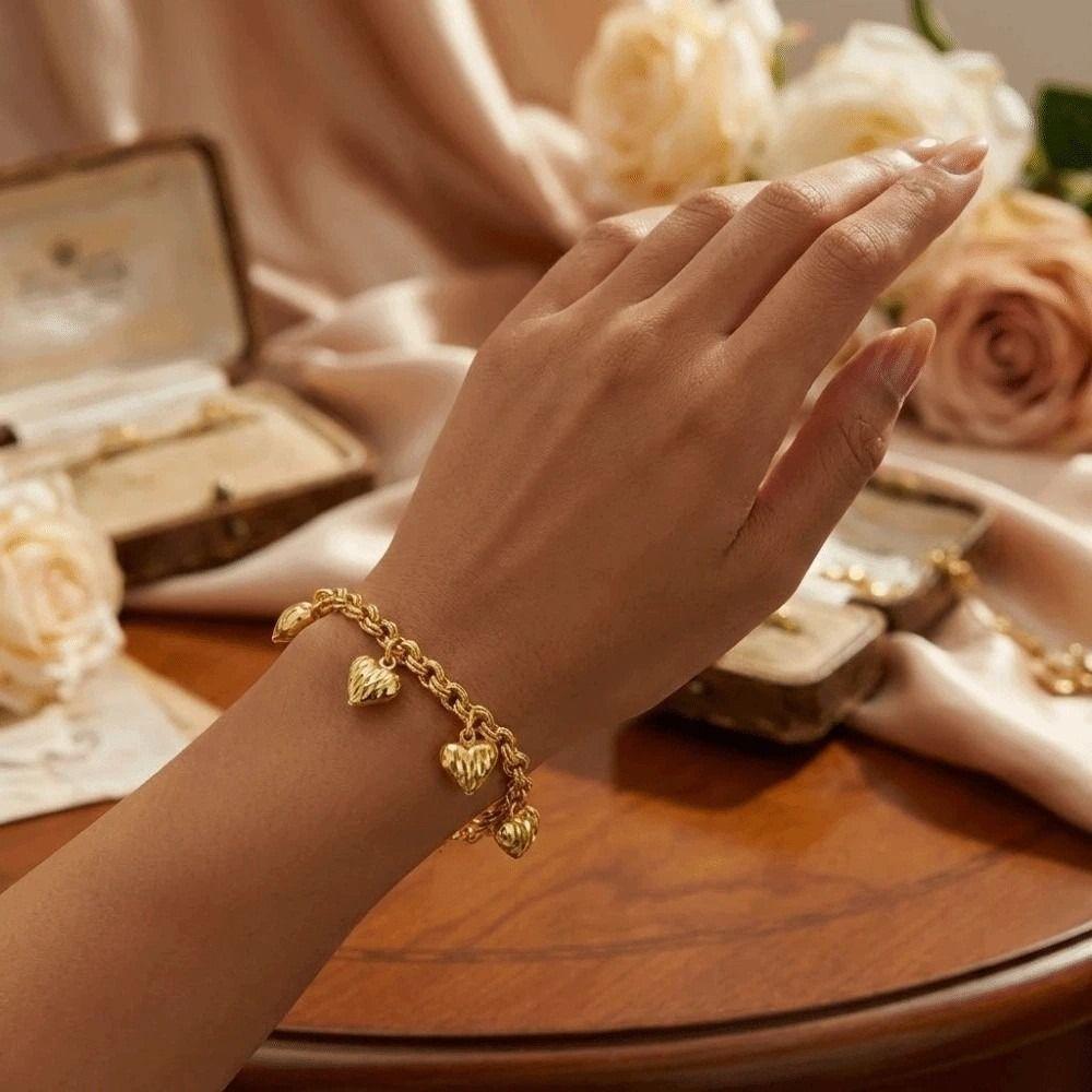 Chain Gold Bracelet Unique Charm Chunky Bracelet Bridal Party Heart Bracelet  Fashion