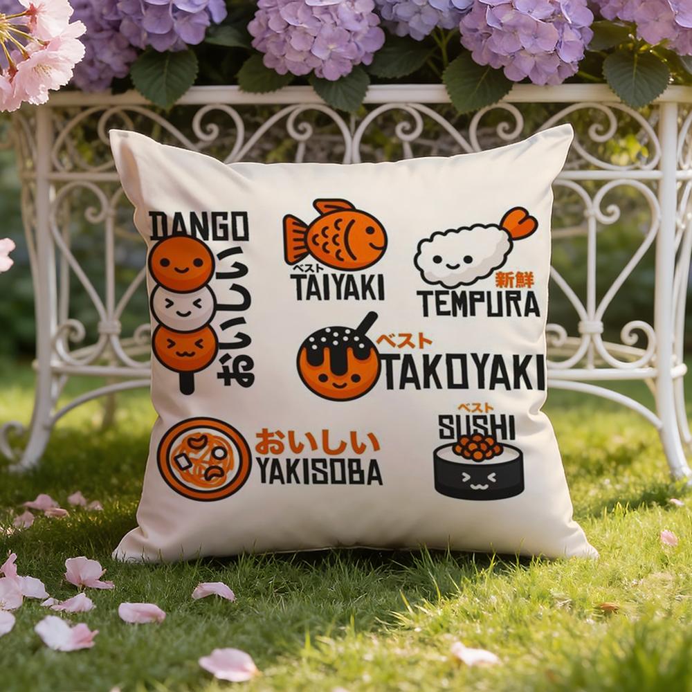 T-Takoyaki Japanese Food Cushion Cover Home & Car Dual-Scene Pillow Cover: Reversible for Premium Comfort