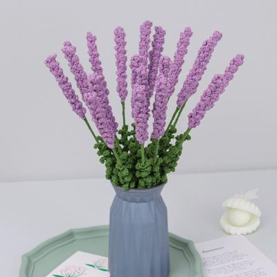 6pcs Knitted Lavender Flower 40CM Crochet Dark Violet Knitted Artificial Lavender for Home Outdoor Decoration Girl Gift Wedding Bouquet Flowers