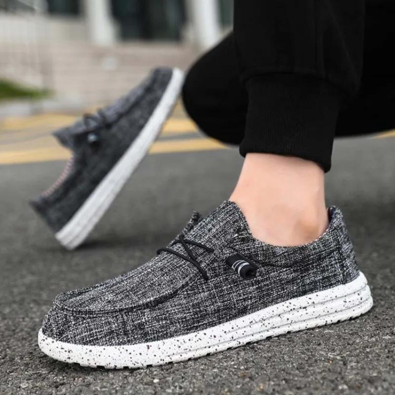 Fashion 2025 Men's Breathable Casual Canvas Slip Shoes Outdoor Loafers Breathable Slip On Flats Male Vulcanized Shoes Driving Boat Shoes