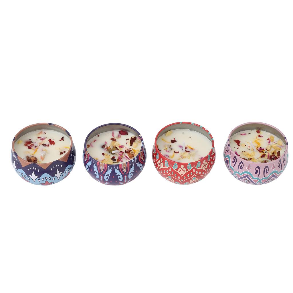 4pcs Long Lasting Aroma Aromatherapy Candle Set Dried Flower Scented Candle for Yoga Meditation Blue Box