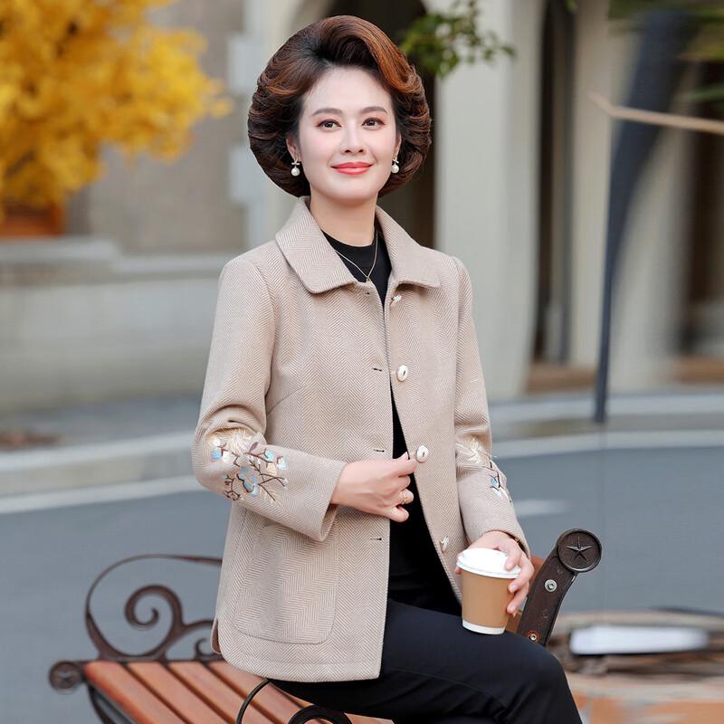 

Элегантное женское осеннее пальто из смесовой шерсти с вышивкой XL