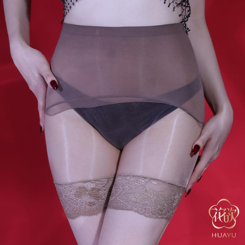 Ultra-Thin1DAurora Glossy Sexy Stockings Seamless Panties Lace Crotchless Boxer Briefs Women Black Silk Temptation Lingerie