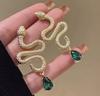 Vintage Gold Color Snake Shaped Earrings for Women Exaggerated Green Crystal Drop Earrings Gothic Punk Rock Jewelry Gift