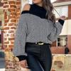 2026 Fall/Winter Retro Striped Off-Shoulder Lantern Sleeve Sweater for Women