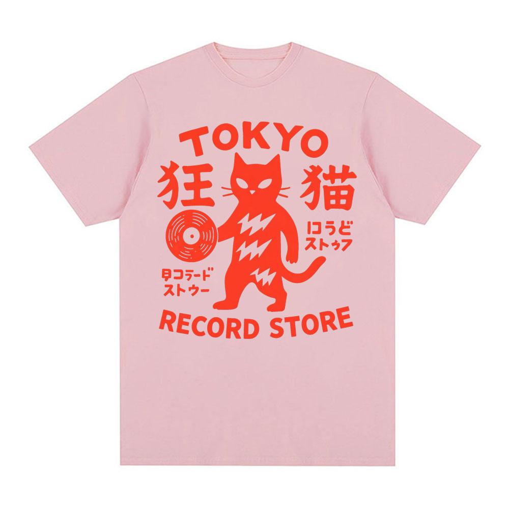 Tokyo Record Store Cat Viny Record Player Rock Dj Band Japanese Drawing Art Super Cool Best Gift Top Tshirts Oversized T Shirt