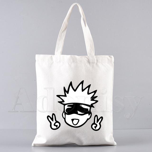 Borsa Shopping in Tela da Donna Jujutsu Kaisen Stampa Lettere Borsa a Spalla in Tessuto Femminile Borsa a Mano Eco Tote Riutilizzabile per la Spesa