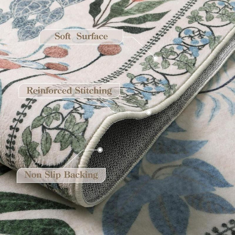 Tapis pour Salon Floral Botanique Lavable Chambre à Coucher Tapis de Chevet Doux Antidérapant Tapis de Sol pour Table Basse Décoration de Maison Tapis