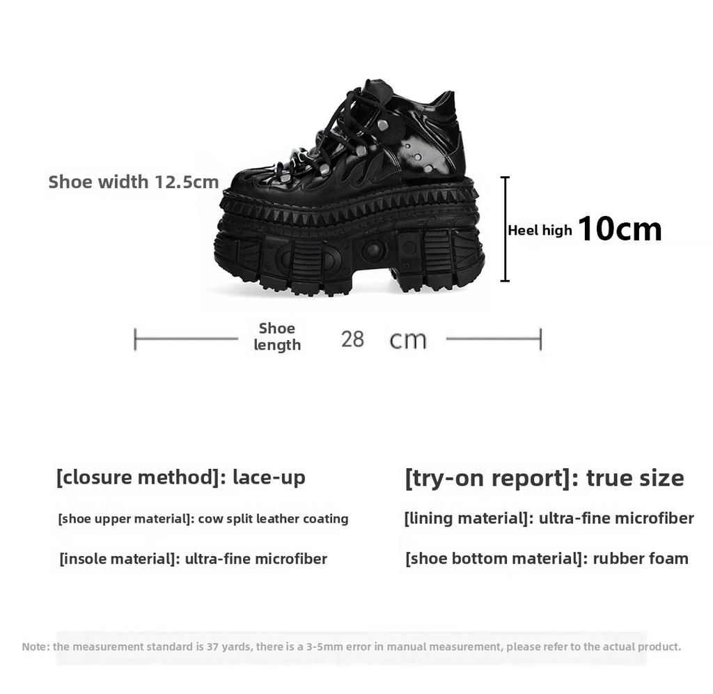 Women Gothic Metal Small Man Functional Wind High Top Millennium Spice Muffin Leather Lace-up Big Head Platform Shoes 10cm