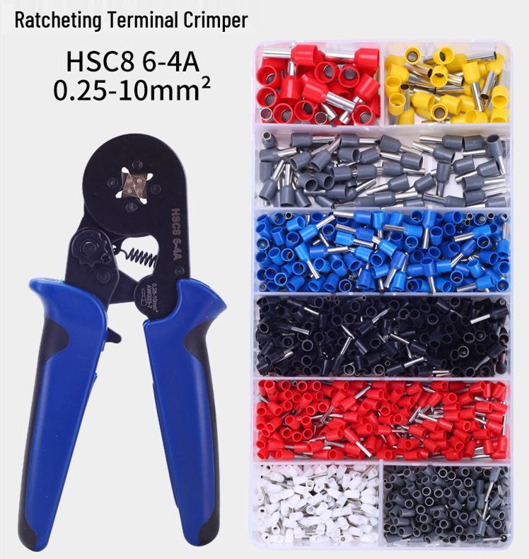 Ratchet-Type 6-4A Crimping Pliers Set for Insulated Wire Terminals