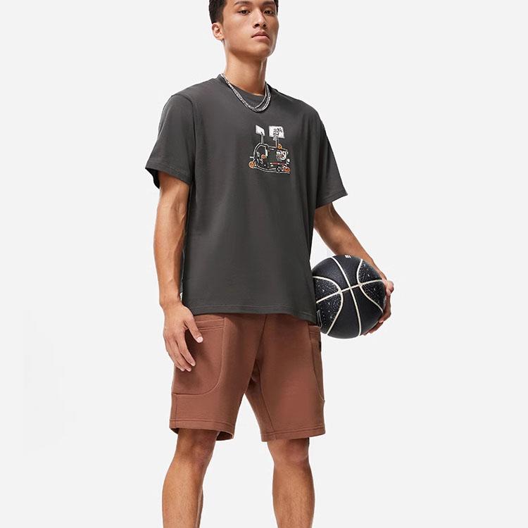 Li-Ning Badfive Series Graphic Print Crew Neck Short Sleeve T-Shirt Unisex Tops Black AHST915-3