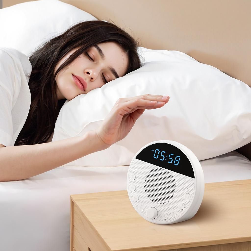 VEVOR Sound Machine, 18 Soothing Sleep Sounds and 7-Color Night Light, 5-in-1 White Noise Sound Machine with Dual Alarms