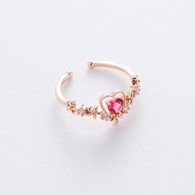 Korean New Exquisite Crystal Temperament Ring Sweet French Elegant Flower Opening Ring Female Jewelry