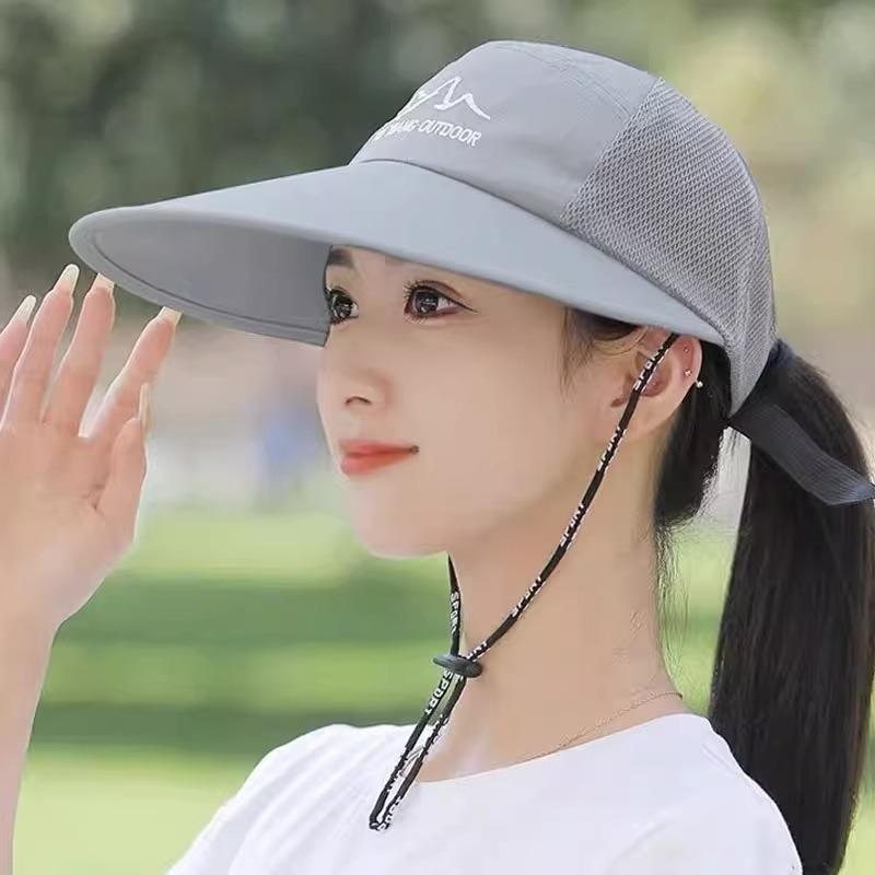 Sunscreen breathable sunshade sun hat female, UV protection fashion big edge windbreak rope hat, trendy hat
