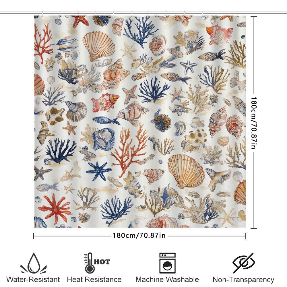 Sea Life Patterned Shower Curtain Navy Blue Coral Red Fish Shellfish Bath Decor Set 72 X 84 Inches AliExpres