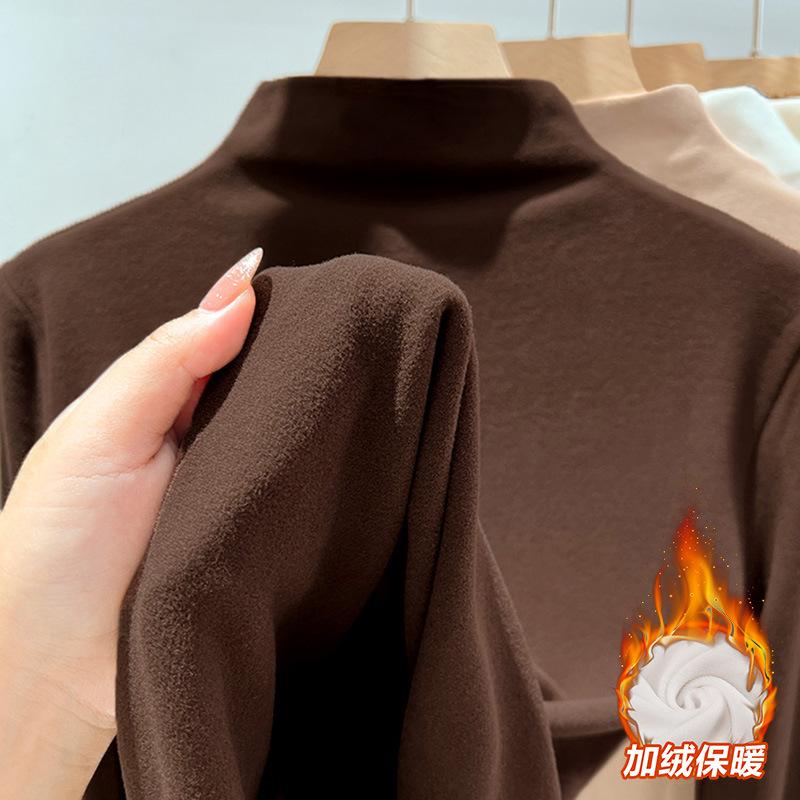 Women's Mock Neck Long Sleeve Top Loose Fit Commuter Undershirt Thick Fleece Thermal Base Layer