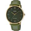 Casio MTP-VT01GL-3B Men's Minimalistic Gold Tone Green Leather Band 3-Hand Analog Watch Green Dial