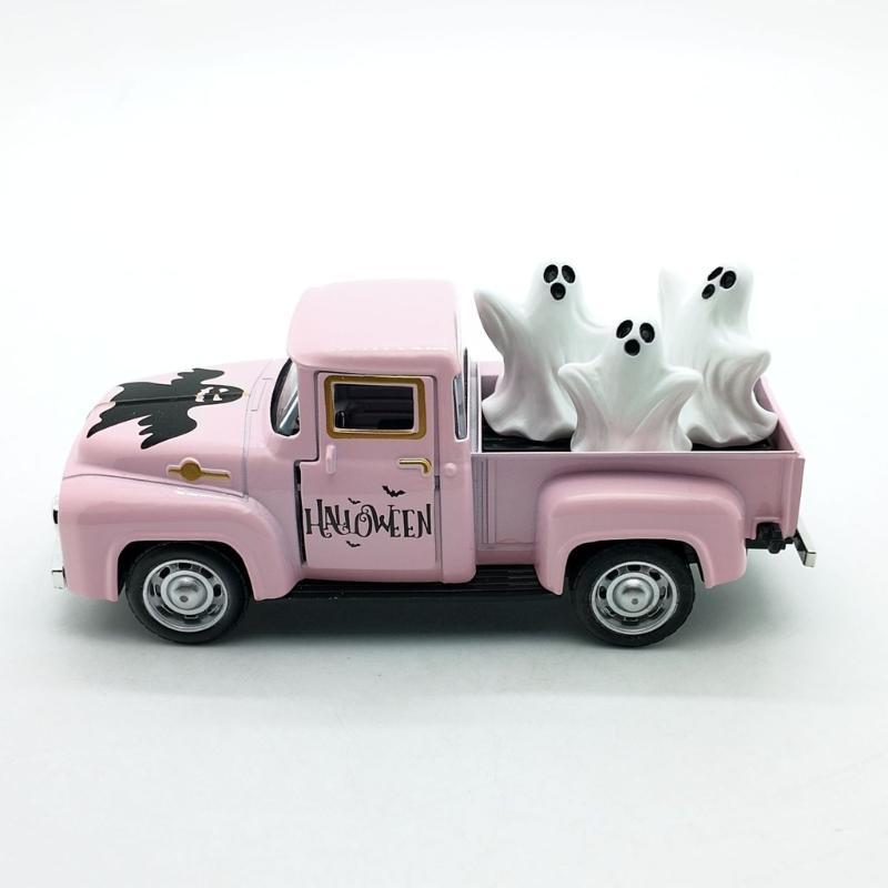 Haunted Metal Truck Halloween Collectible Alloy Car Model with Removable Ghostly Miniature Ornament Home Decors Gift