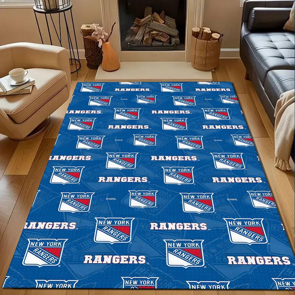 New York Rangers Logo Pattern Carpet Patterned Carpet, Non Slip Mat Suitable for Living Room and Bedroom Sofas