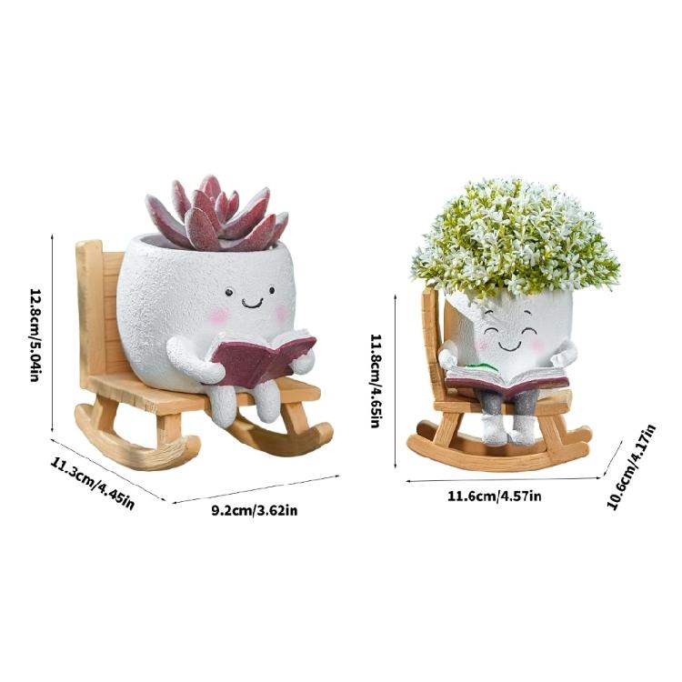 Unique Cute Head Flower Planter Resin Unique Sit Long Chair Succulents Pots Smile Faces Sunflower Pot for String of Pearls