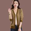 Mom's Cardigan Spring Autumn and Winter Striped Collar Jacket New Women's Knitted Top