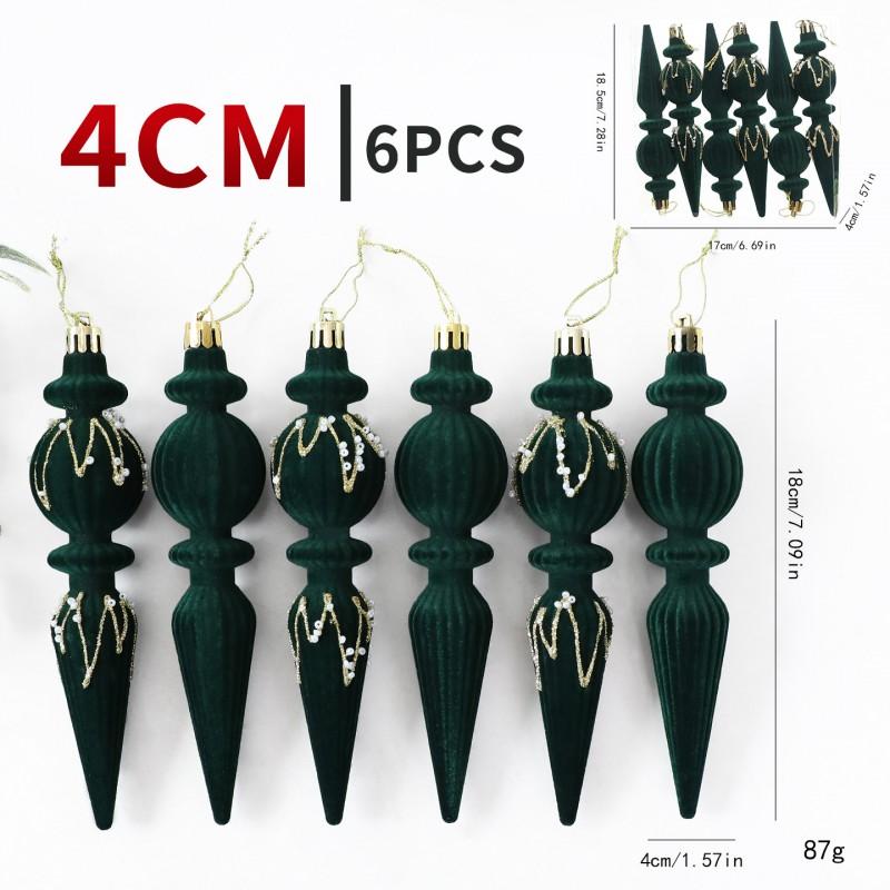 6pcs Velvet Painted Ice Cone Christmas Ornament Set Tree Hanging Decorations