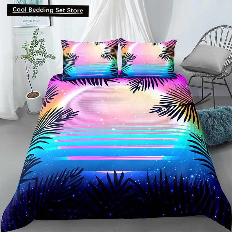 Tropical Coconut Palm Tree King Queen Duvet Cover Hawaii Seaside Sunset Bedding Set Sunrise Plant 2/3pcs Polyester Quilt Cover