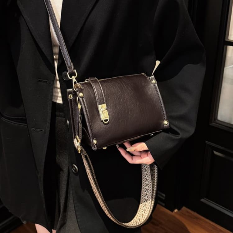 Soft leather lock square box messenger bag women's shoulder bag